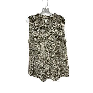 CJ Banks 1X Lightweight Abstract Neutral Summer Tank Sleeveless Button Down